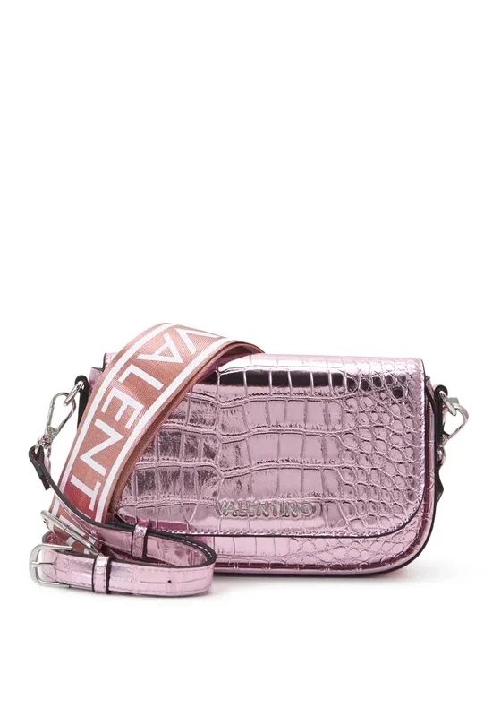 RFID - blocking men's crossbody bag for security - conscious travelersValentino Miramar Croc Crossbody Bag, Metallic Pink