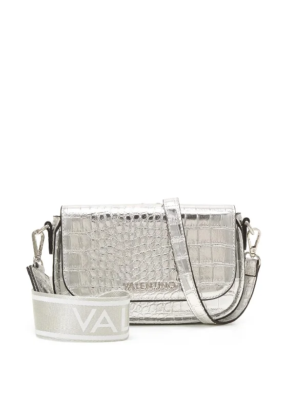 Men's crossbody bag with a padded laptop sleeve for commutingValentino Miramar Croc Crossbody Bag, Metallic Silver