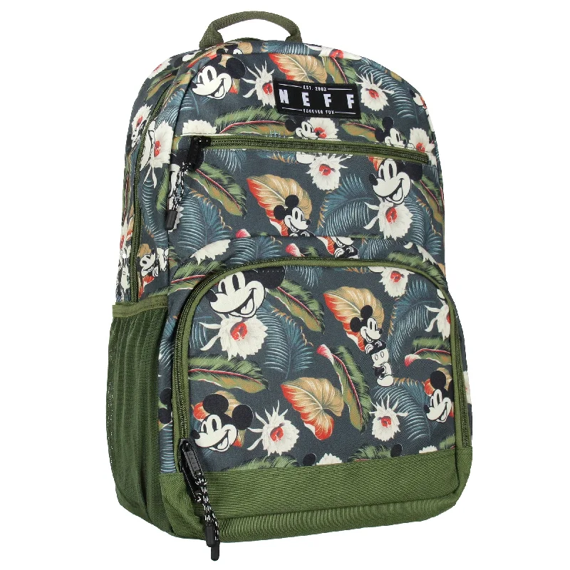 Travel bag with a built - in power bank charger for on - the - go device chargingNeff Mickey Mouse Aloha Floral Chill 17" Travel Laptop Backpack - One Size