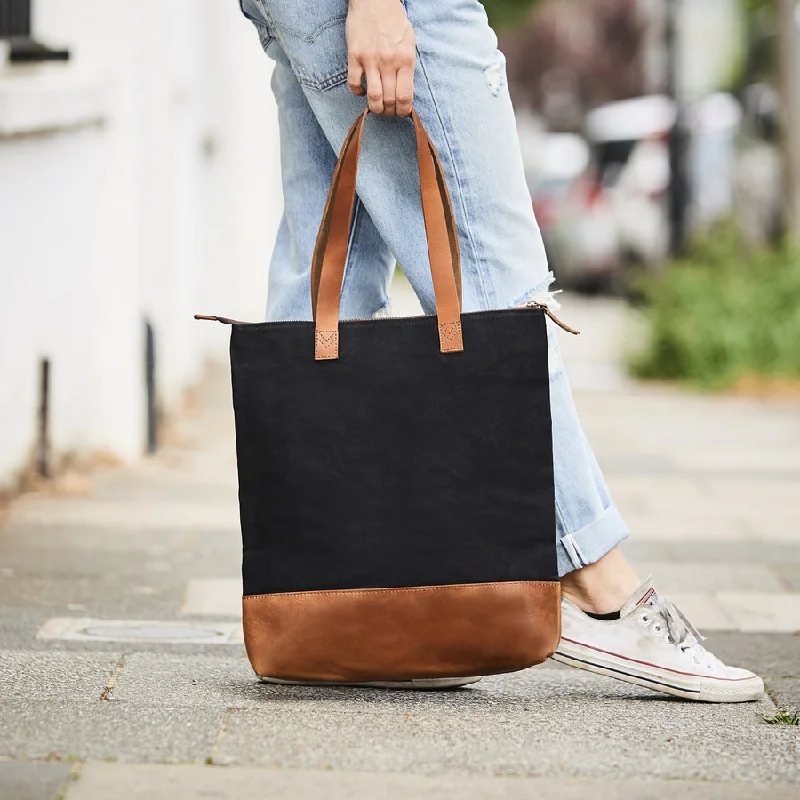 Black canvas tan leather