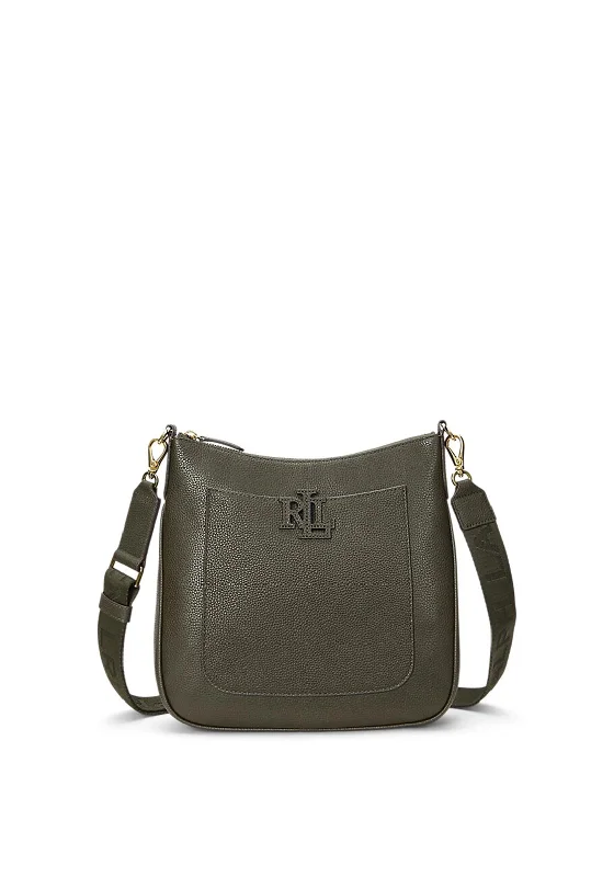 Men's crossbody bag with a padded laptop sleeve for commutingRalph Lauren Cameryn Pebbled Leather Crossbody, Dark Olive