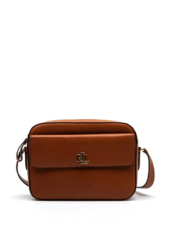 Designer men's crossbody bag with a unique pattern or logoRalph Lauren Marcy Leather Small Camera Bag, Dark Tan