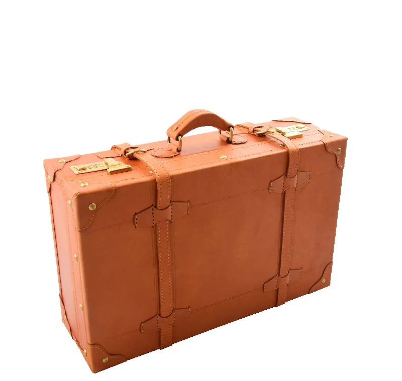 Top-rated briefcases with anti-theft featuresReal Leather Antique Travel Steamer Trunk HOL1188 Tan