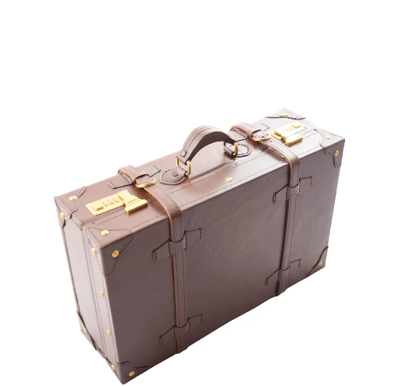 Vintage-style briefcases for a classic lookReal Leather Antique Travel Steamer Trunk HOL1188 Brown