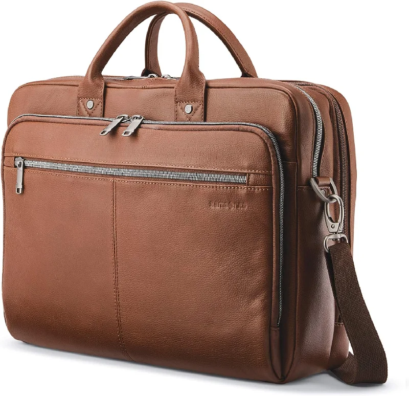 Eco-friendly briefcases made from sustainable materialsSamsonite Classic Leather Toploader Briefcase, Cognac