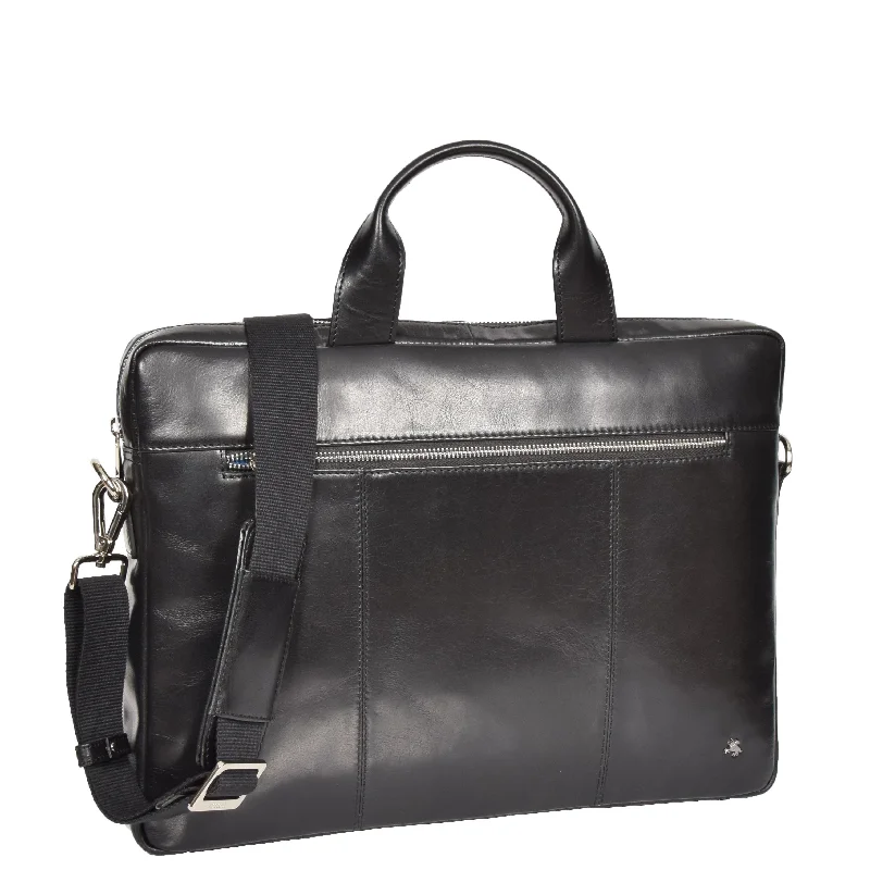 Briefcases with ergonomic handles and strapsSlimline Cross Body Leather Briefcase Vernon Black