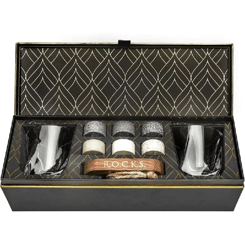 Designer - branded leather travel bag for luxury business travelersThe Rocks The Connoisseur's Set - Twist Glass Edition