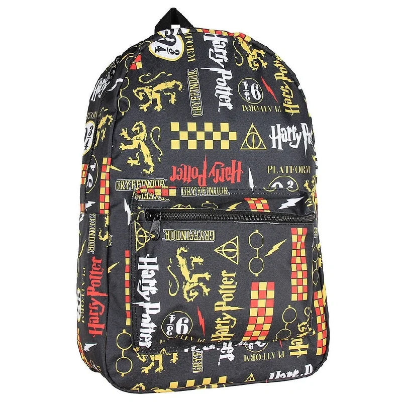 Travel bag with a built - in power bank charger for on - the - go device chargingWizarding World of Harry Potter Backpack Gryffindor Hogwarts Icons Laptop Travel Backpack - One Size